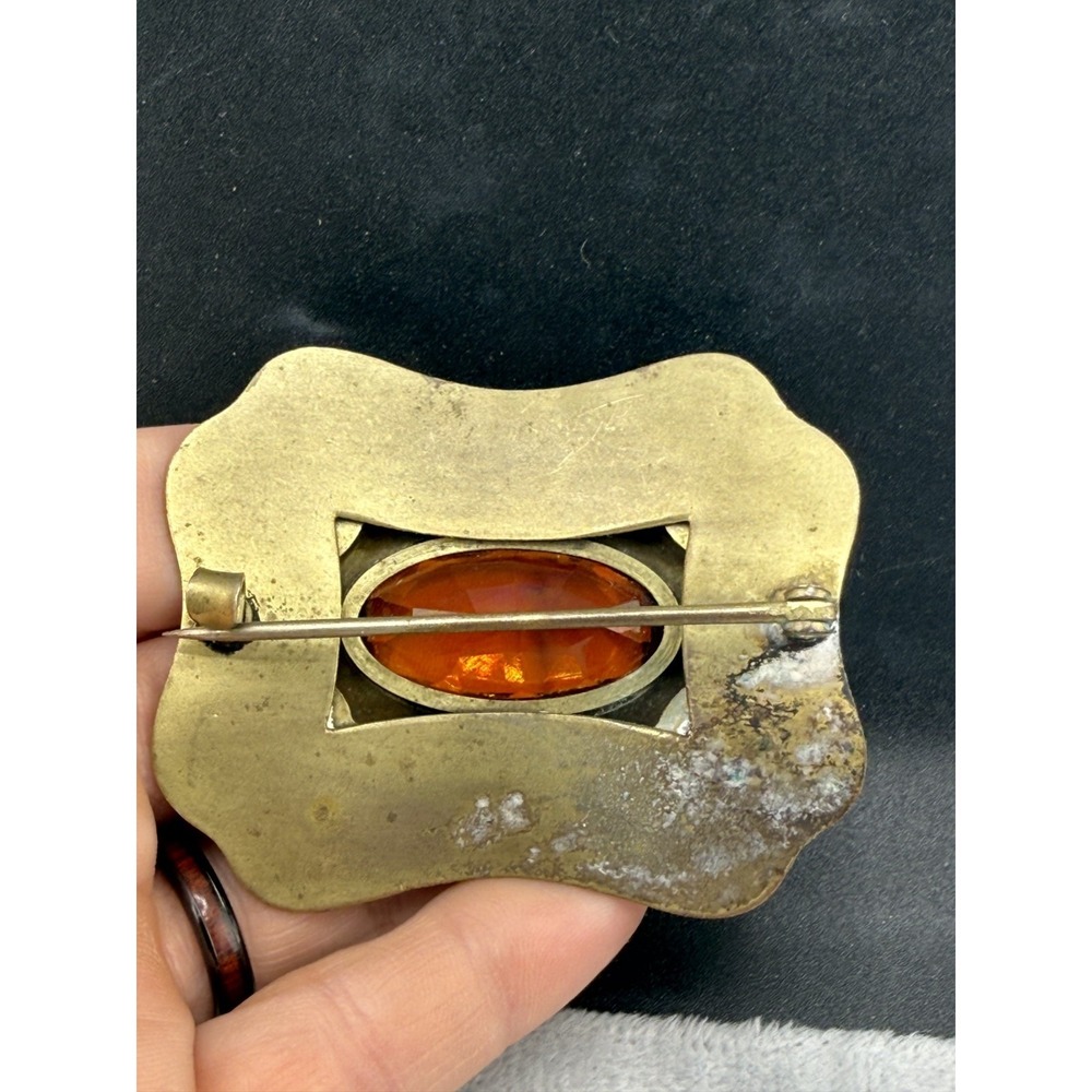 Vintage Sash Pin Dress Clip Orange Bow Brass Tone Large - Picture 6 of 9